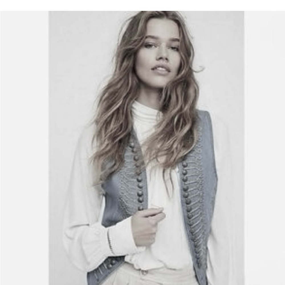 Free People Black military style vest with grommet accents. - Picture 2 of 2